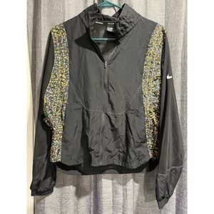 Nike Running Womens S Zip Adj Jacket Sheer Sleeve/Back Packable Black Floral EUC